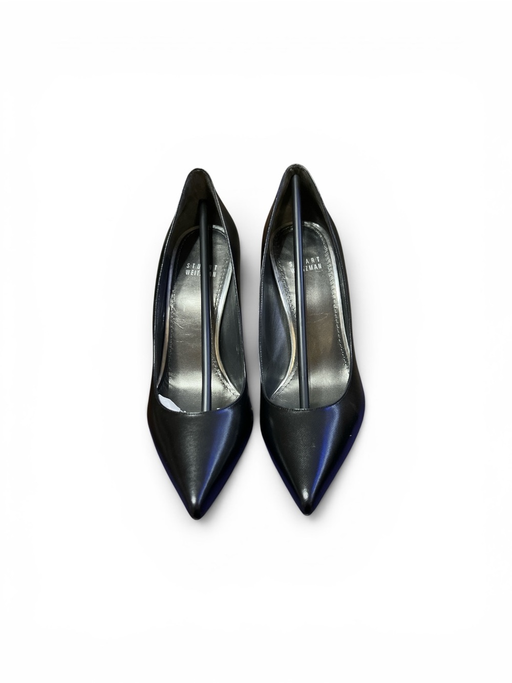 Stuart Weitzman HEIST Black Pointed-Toe Leather Pumps